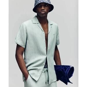 NWT Psycho Bunny Windcrest Linen Blend Short Sleeve Shirt in Iceberg Green XL